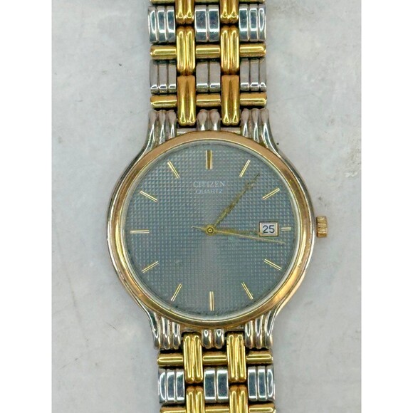 Vintage 1986 Men's Citizen Black Dial Lattice Hobnail Calendar Watch 5510-H01083 - Picture 1 of 13